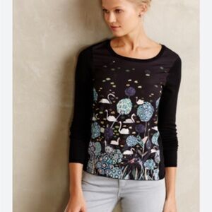 Anthropologie x Michelle Morin Swan Tableau Pullover Sweater XS Black